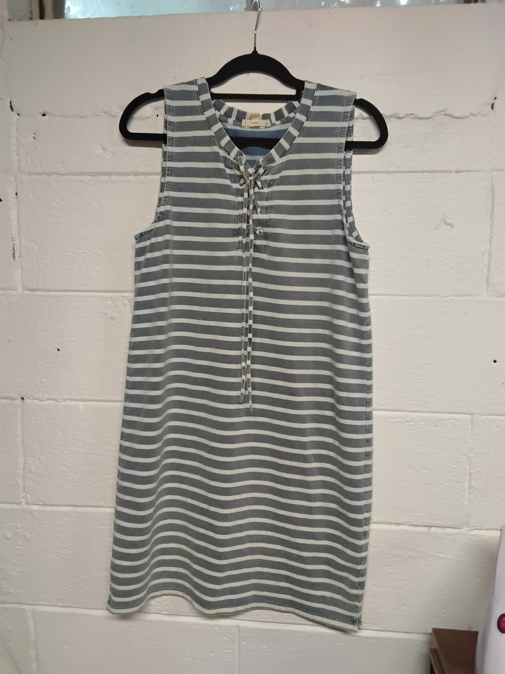 Sleeveless Gray & White Stripe Lace-Up Shift Dress Part Of 3 For 25 Sale